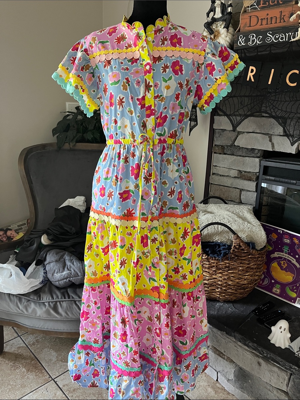 CeliaB Colorblock Floral Tiered Midi Dress